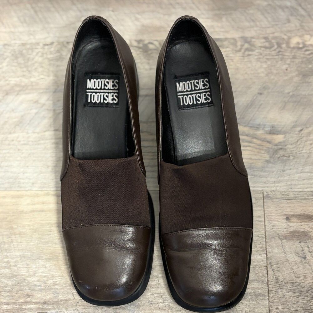 Mootsies Tootsies Women's 9M Brown Leather Slip On Comfort Shoes 1.5" Heel